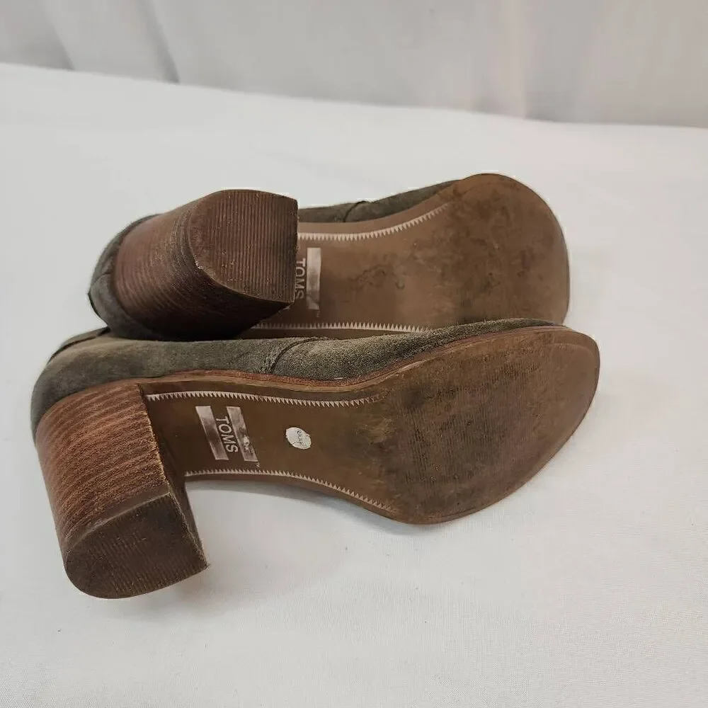 Toms Size 9 Lunata Tarmac Gray Suede Lace-Up Distressed High Heel Boots shoes Wo
